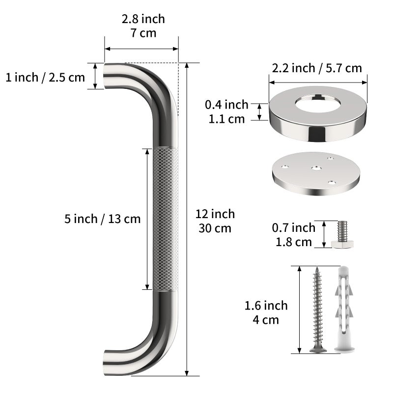 ZUEXT 12 Inch Stainless Steel Chrome Shower Grab Bar, ZUEXT Bathroom Balance Bar, Safety Hand Rail Support, Handicap Elderly Injury Senior Bath Assist Handle - Image 2